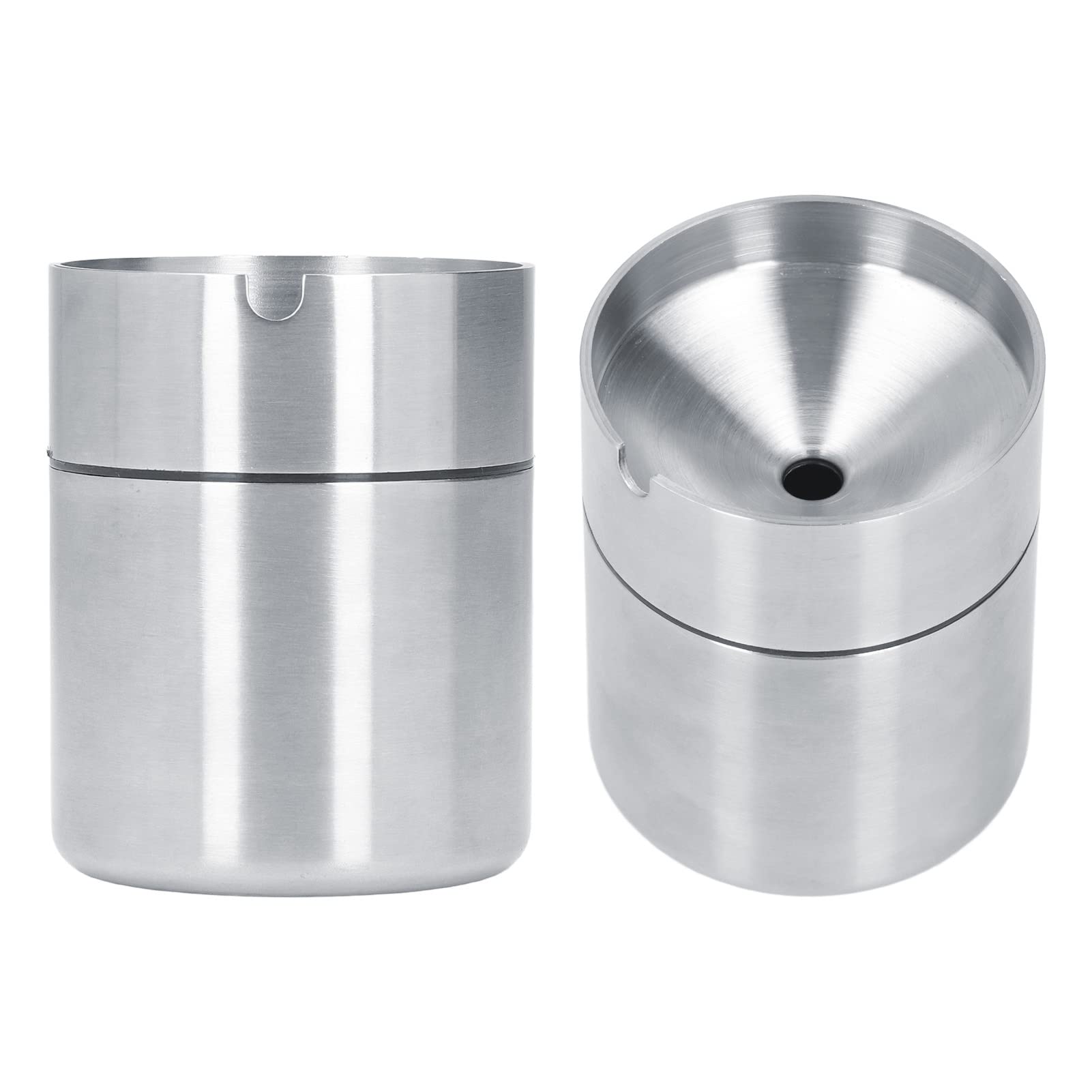 Luqeeg Silver Car Ashtray With Lid, Stainless Steel Ashtray, Portable Detachable Butt Bucket Car Ashtray - Windproof, Smokeless, Self Extinguishing, Smell Proof, For Car Home Office Outdoor Use(Silver)