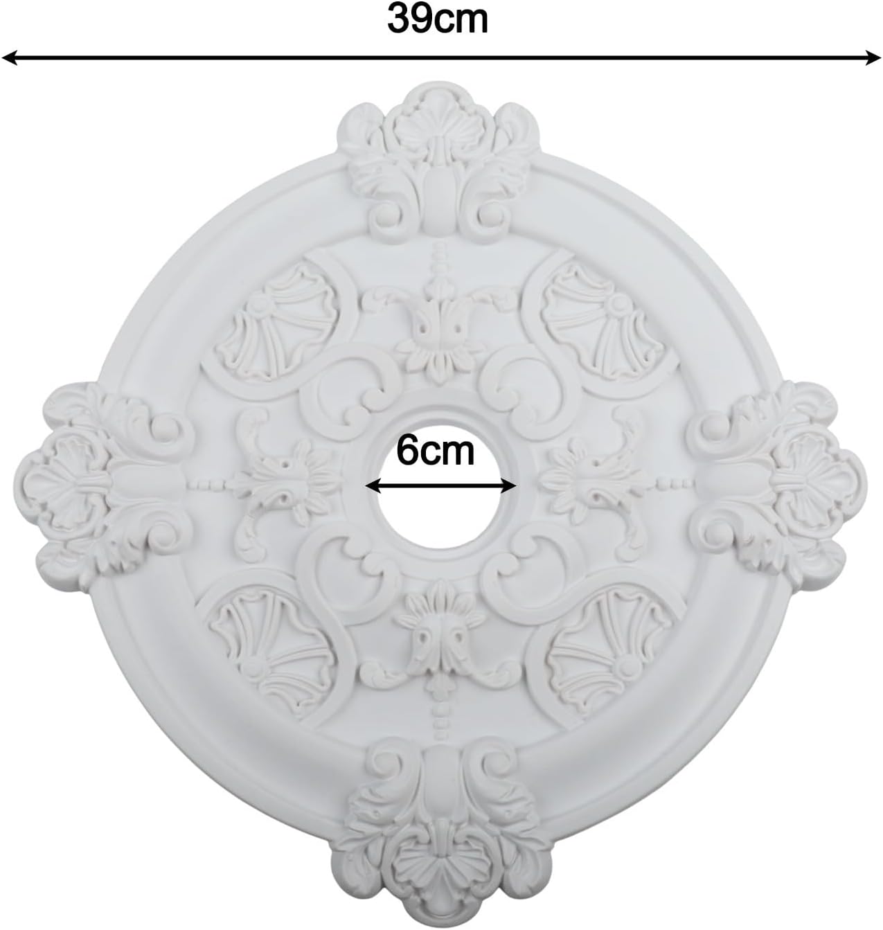 Ceiling Medallion Round PU Decorative Light Base Cover 15.35 Inch White No Drill Installation Home Decor