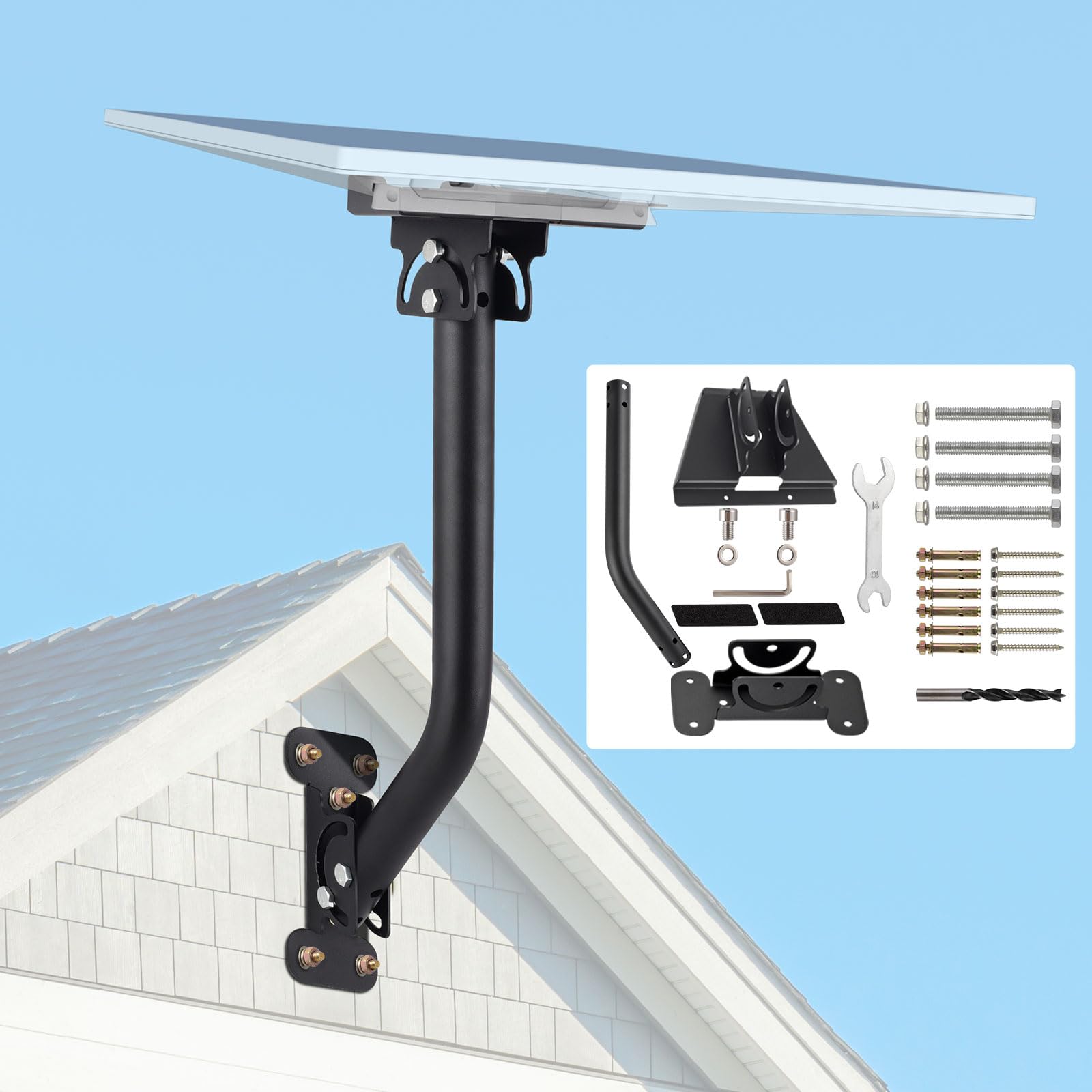 Pipagelz Starlink Gen 3 Mount, 180 Adjustable, Heavy-Duty Metal, Black, Wall/Roof Mount