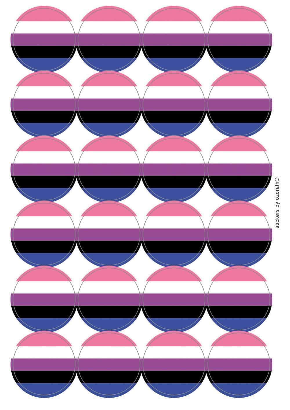 Genderfluid LGBT Pride Flag Circular Matt Paper Stickers A4 Sheet of 24 (Each Sticker is 45mm Diameter)
