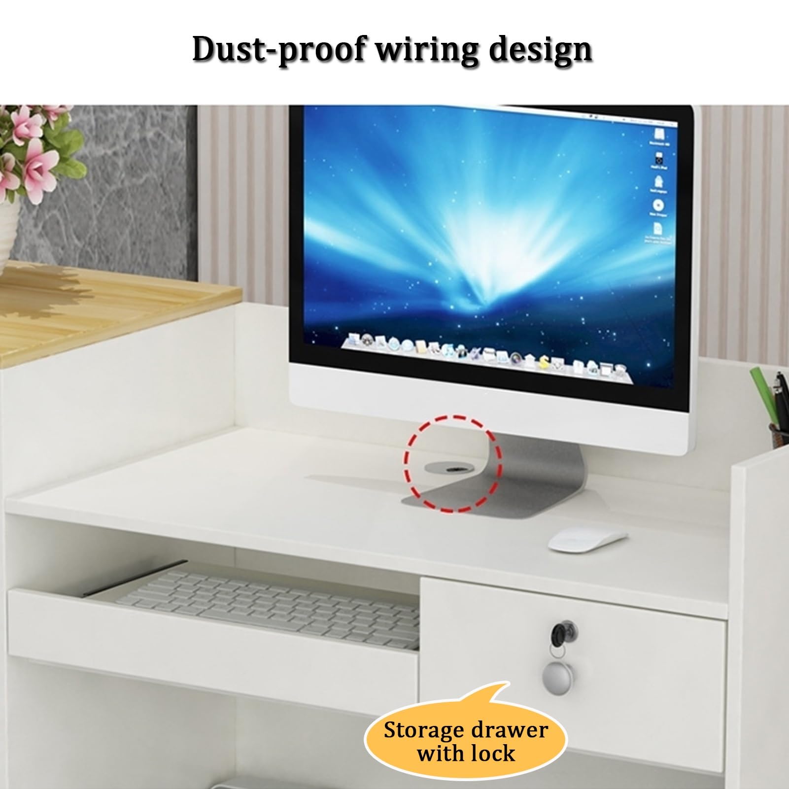 YVYKFZD Empfangstheke fürs Büro, Rezeptionstheken fürs Büro mit abschließbaren Schubladen, Empfangstresen für Einzelhandelskassen, Rezeption verkaufstheke(White Texture,31.4"x17.7"x35.4")