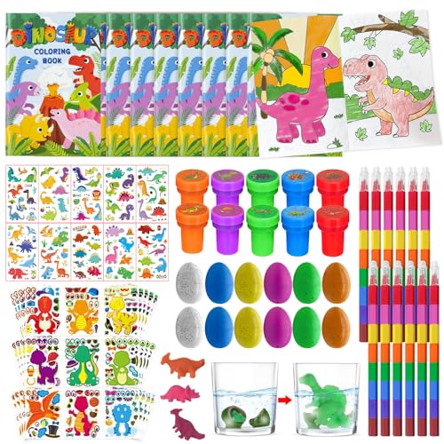 Cinrobiye 72 Pcs Dinosaur Coloring Book Party Favors with Crayons Stickers Stampers DIY Craft Kit Goodie Bag Fillers Birthday Party Supplies Travel Activities Party Games