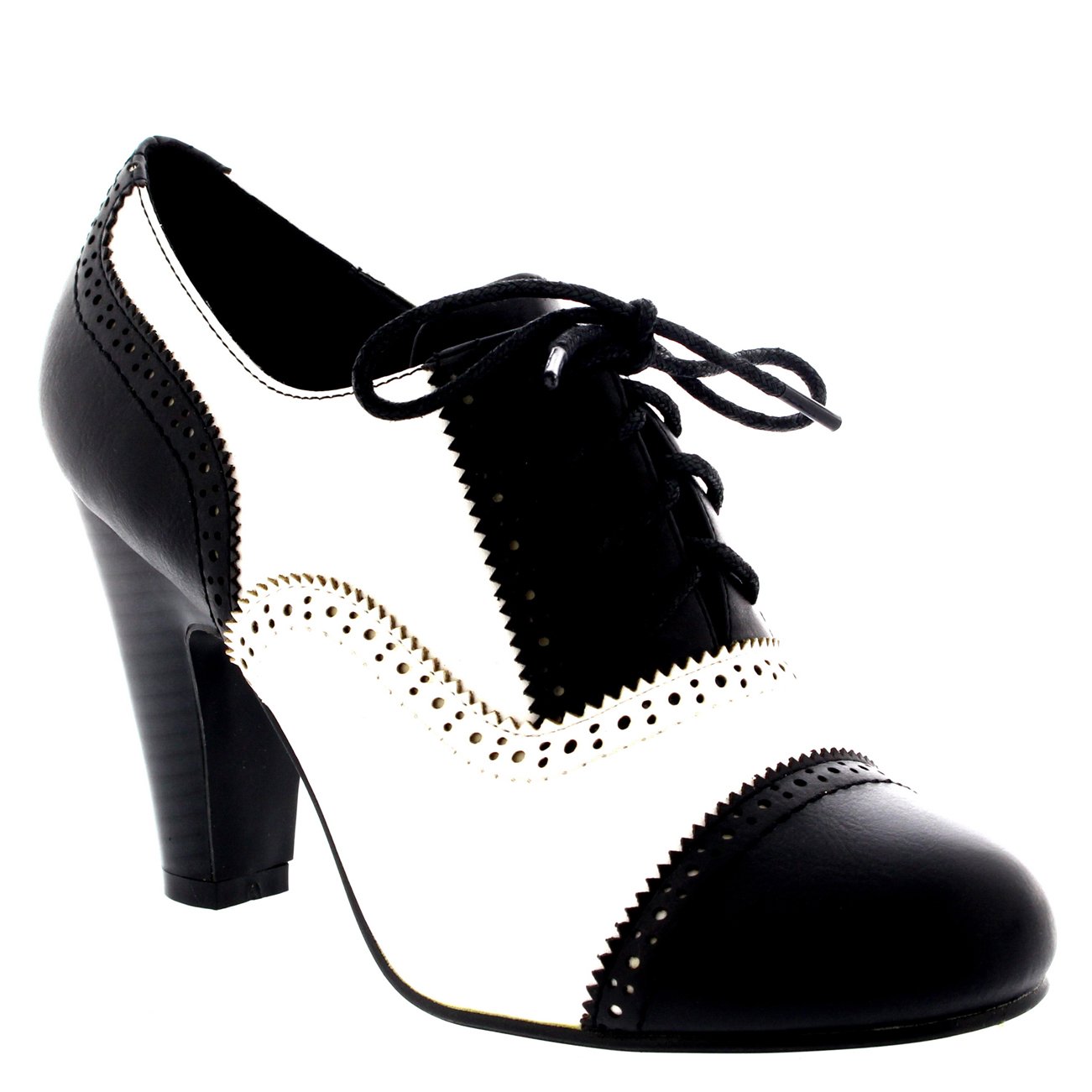 Womens Mid Block Heel Lace Up Evening Work Mary Jane Ankle Boot Shoes - Black/White