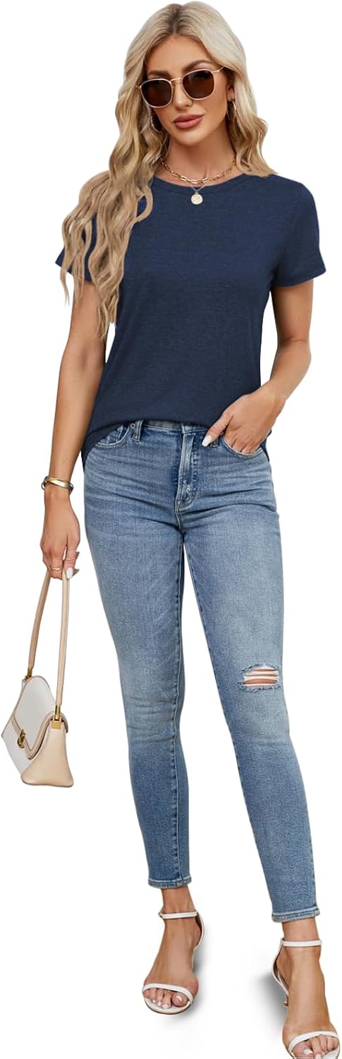 2PCS Women Short Sleeve T Shirts Crew Neck Solid Soft Basic Tee Casual Loose Fit Lightweight Summer Tops Clothes 2026 - Image 5