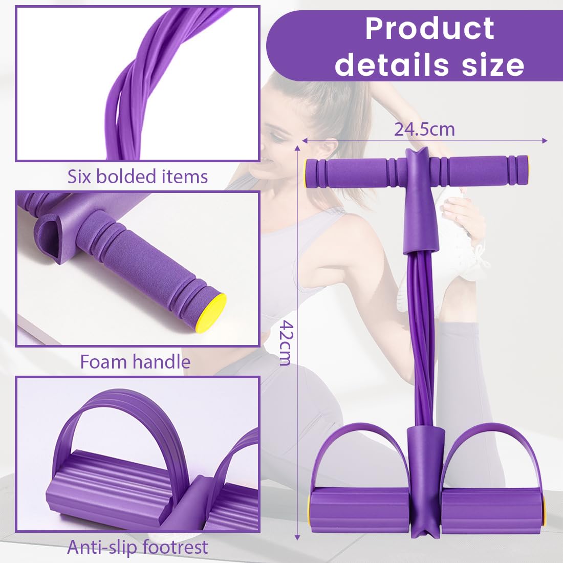 Fascia di Resistenza a Pedale, Corda Elastica con 6 Tubi, attrezzi palestra casa, elastici fitness, Elastico con Pedali, Allenatore Addominali per Vita/Bracci/Gambe