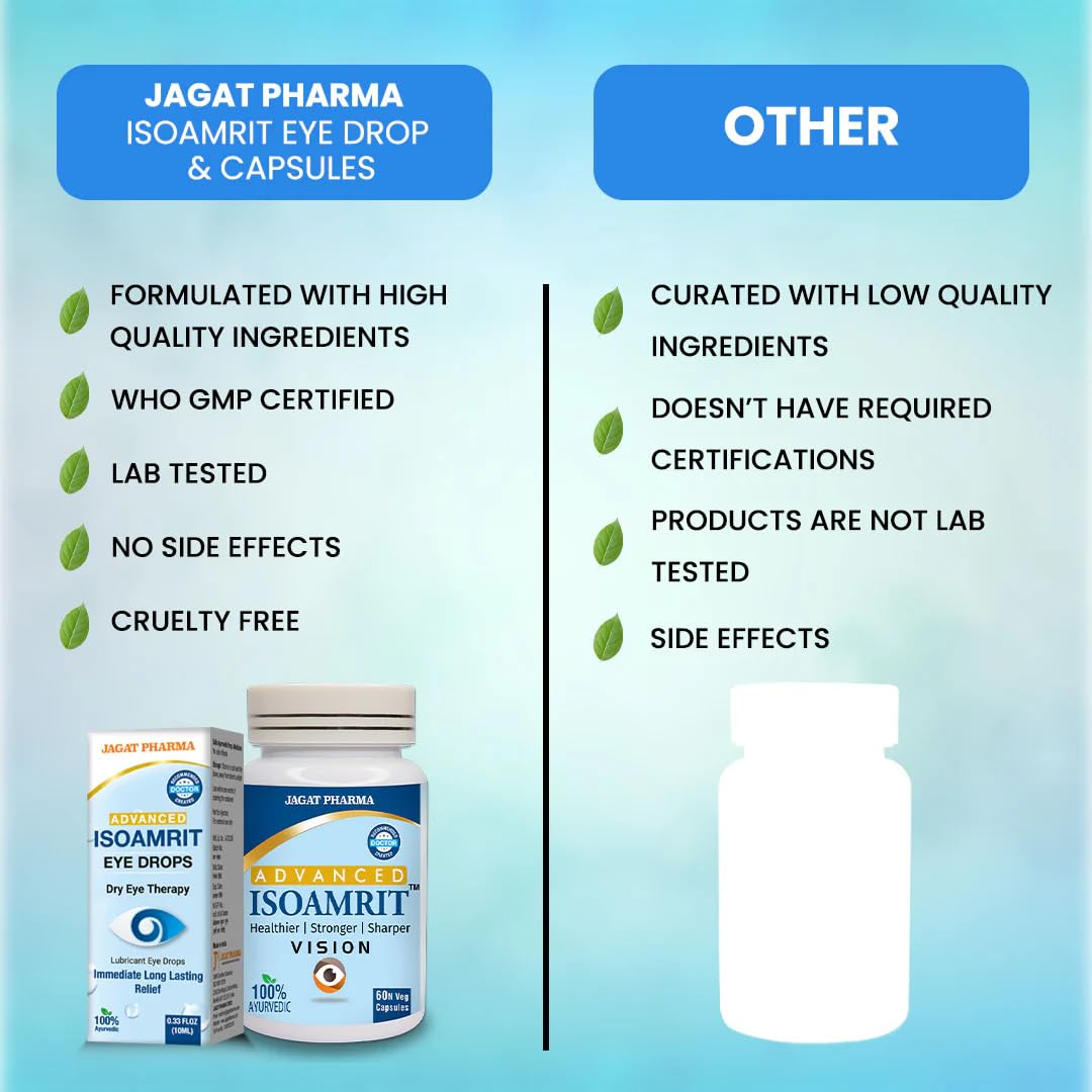 Jagat Pharma IsoAmrit Ayurvedic Eye Drops (10 ml) & IsoAmrit Capsules (60 Caps) Combo | For Dry Eyes, Redness & Tired Eyes | Natural & Herbal | WHO-GMP Certified | Lab Tested — Amazon image 5