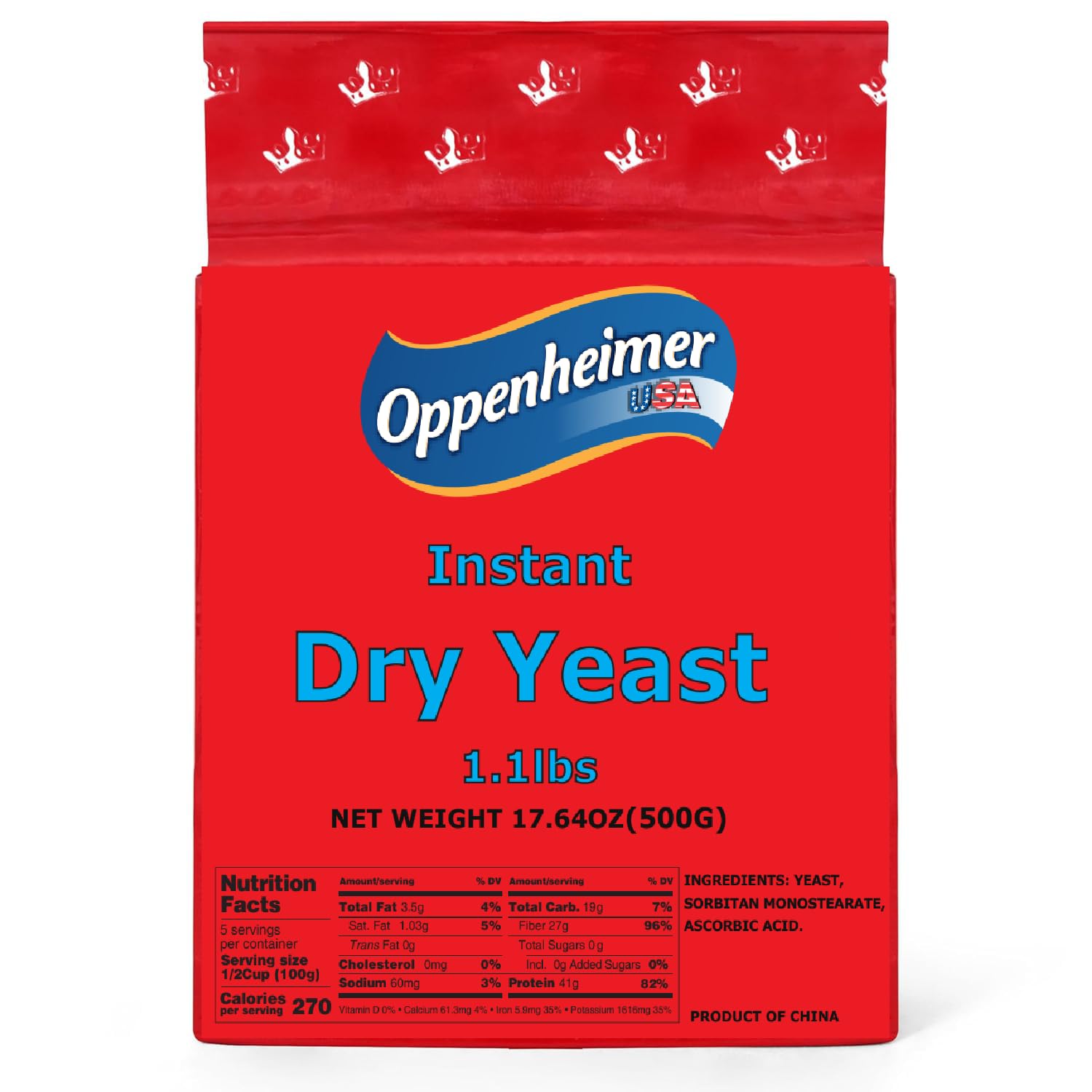 Instant Dry Yeast – 1.1 lb (500g) – Fast-Acting Yeast for Baking, Bread, Pizza Dough, and More, Kosher