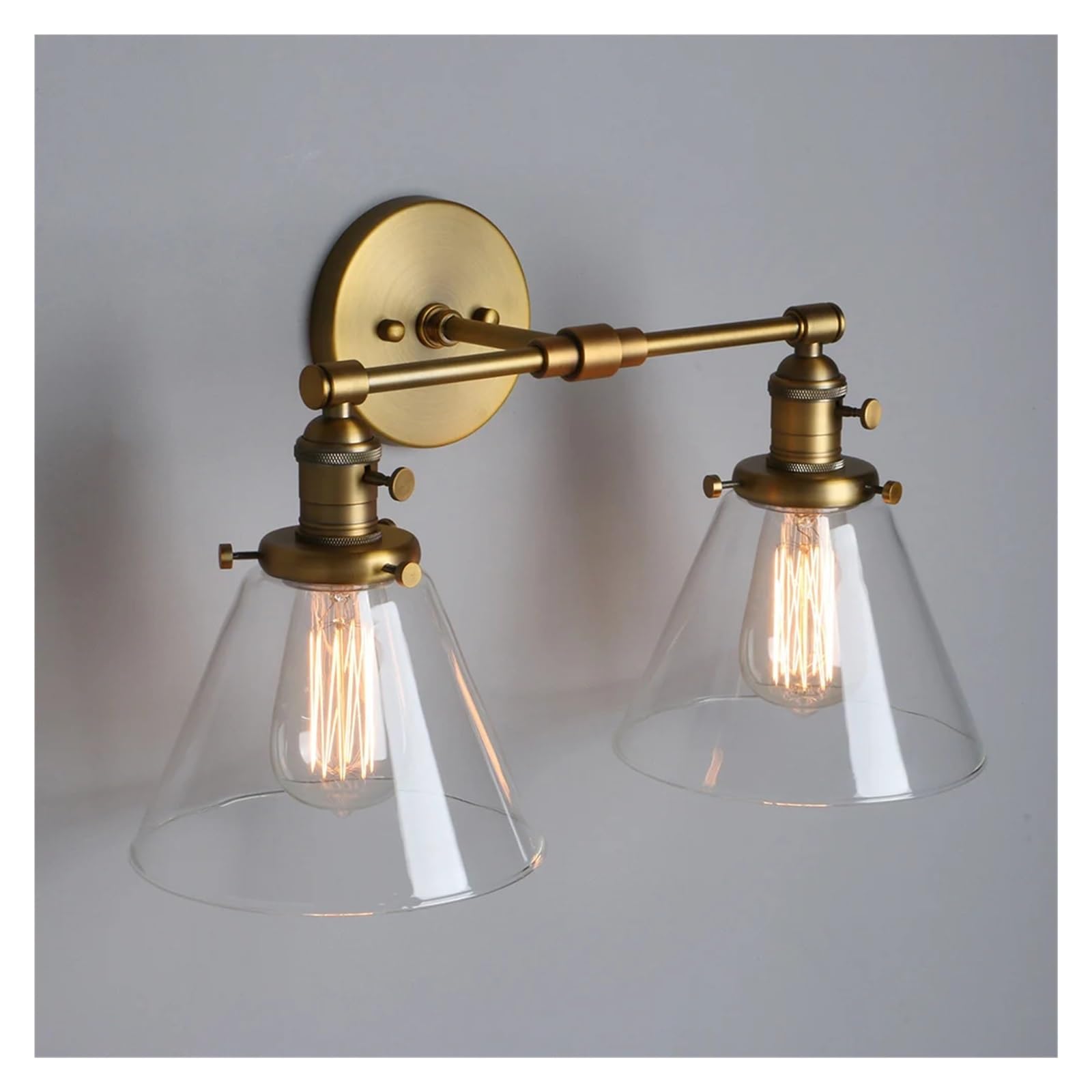 CWCQGH Wall Sconces, Double Sconce Light Industrial Wall Light with Dual 7.3 Inch Cone Clear-Glass Lampshade,A
