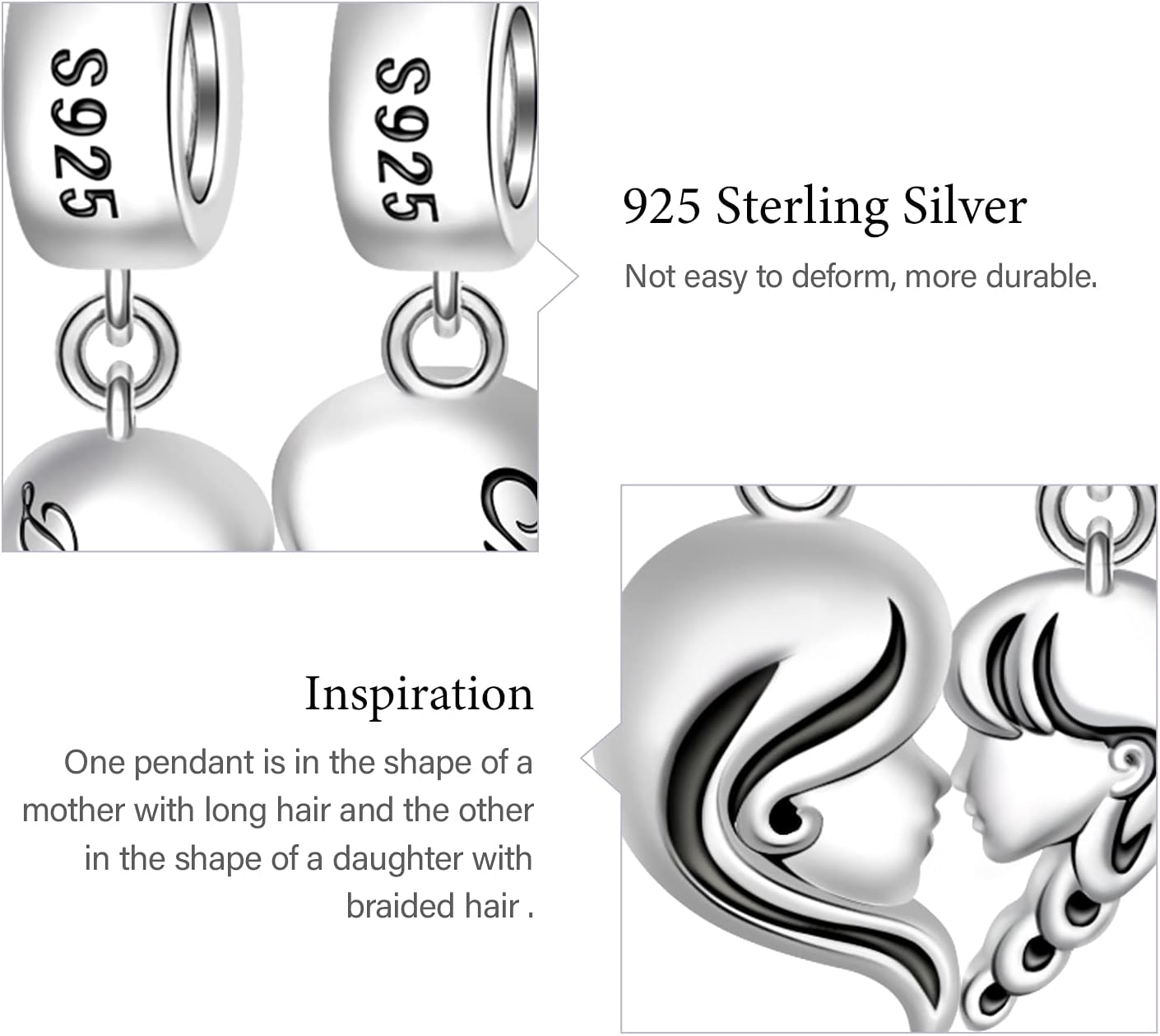 GNOCE [2 Pack Mother and Daughter Charms for Bracelet/Necklace 925 Sterling Silver Mom Love Heart Dangle Charms for Women Mom Mother's Day Gift