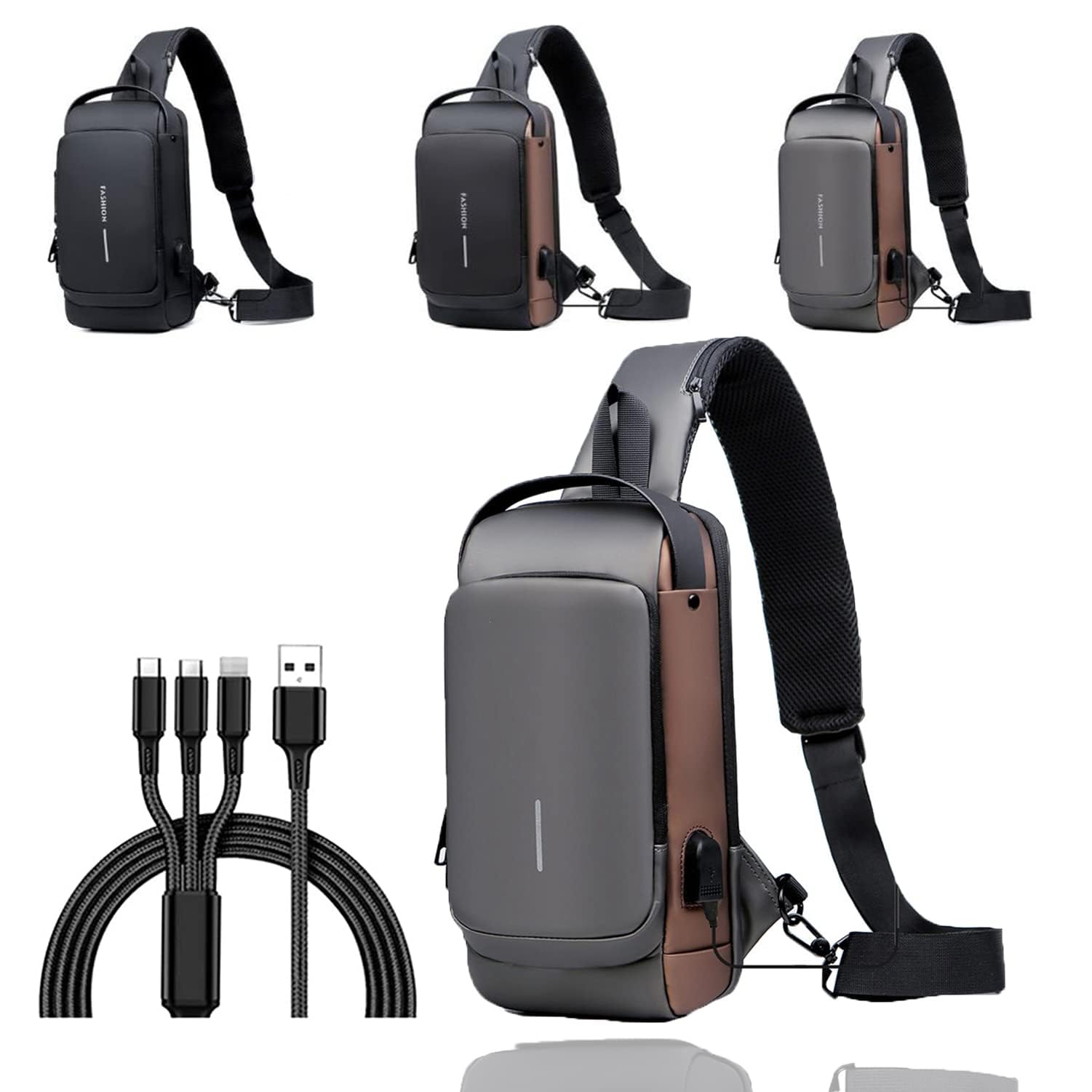 Anti Theft Sling Bag, USB Charge Sport Crossbody Anti-Theft Shoulder Backpack, Anti-Theft Sling Chest Bag, Ash-gold, Large, Modern/Fitted (B0BDFDFLMX) Amazon Price History, Amazon Price Tracker