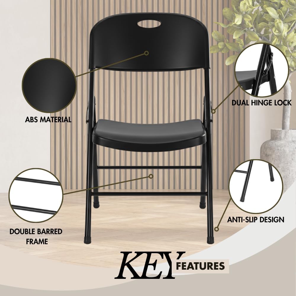 Amazing for less 1-Pack Heavy Duty Plastic Folding Chair, 450 lbs Capacity Foldable Chairs for Indoor Outdoor, Stackable Portable Seating for Party, Wedding, Patio, Backyard, Office (Black)