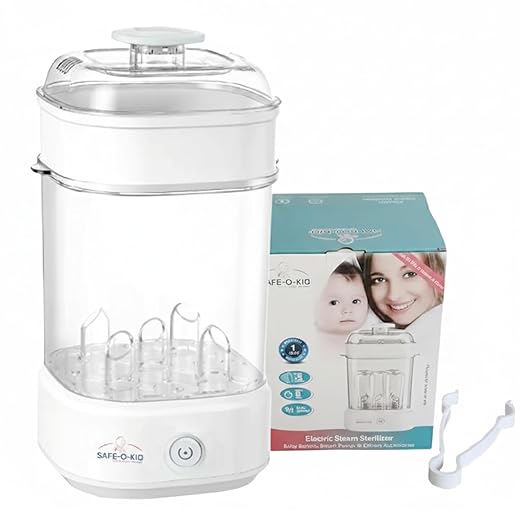 SAFE-O-KID 6 Bottles Advanced Sterilizer With 1 Year Manufacturer Warranty, Steam Sterilizer For Heat Distribution To Eliminate 99.9999 (Maximum) Germs (Bacteria,Viruses Etc) - Blue, Count 1