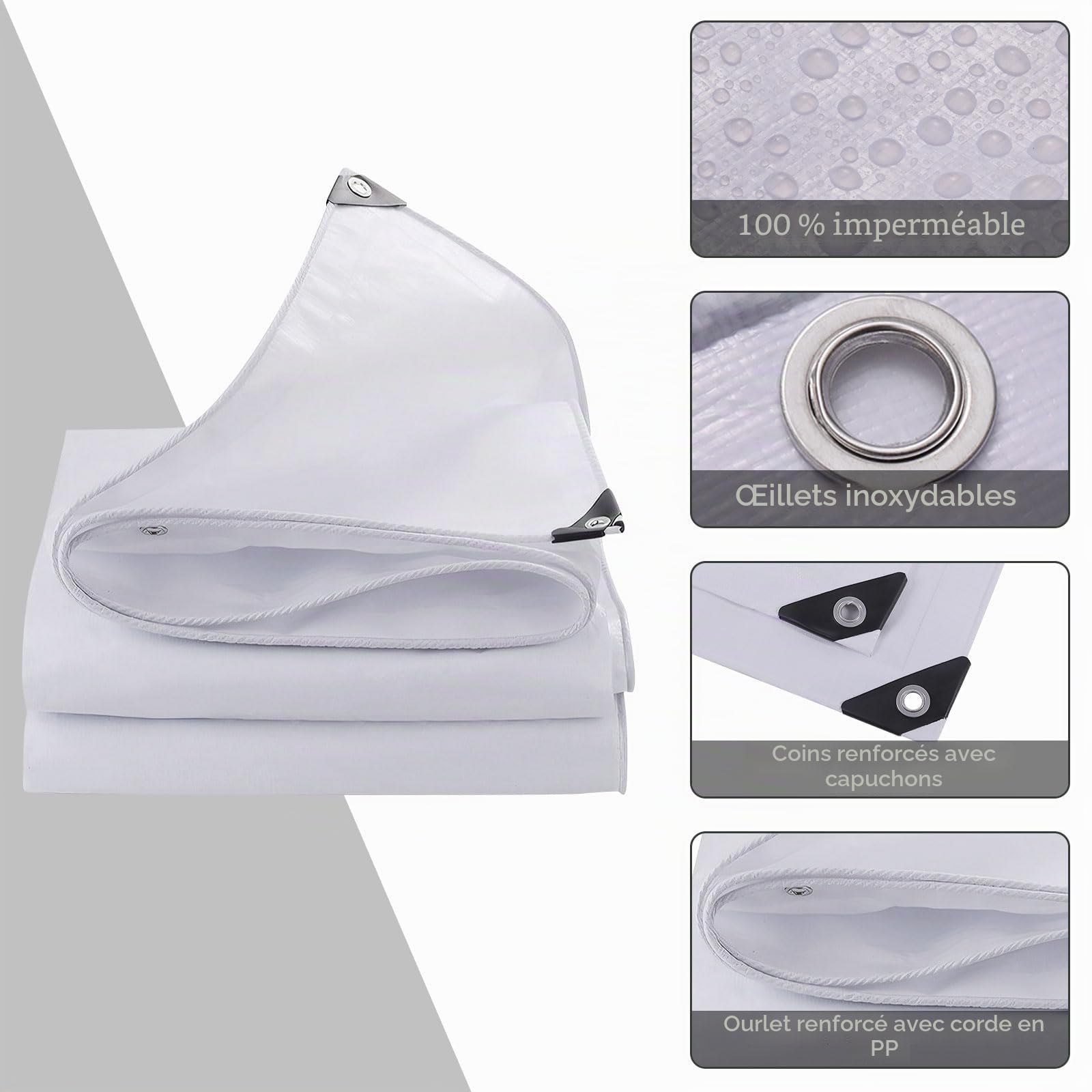 Bâche de Protection Extérieur Renforcée 180g/m² - Bâche Imperméable avec Œillets en Aluminium - Résistante aux UV et Déchirures - Idéal pour Jardin Bois Piscine Remorque Voiture et Camping