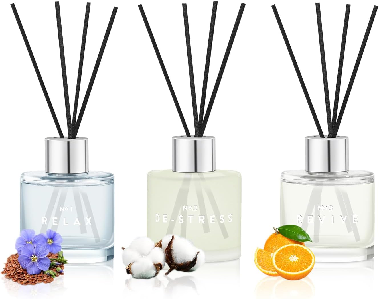 - 3 Pack Fragrance Reed Diffusers, 50ML Clean Linen Cotton Citrus Orange Aromatherapy Diffuser Set with 12 Black Fiber Sticks,Air Freshener for Bedroom Bathroom Office