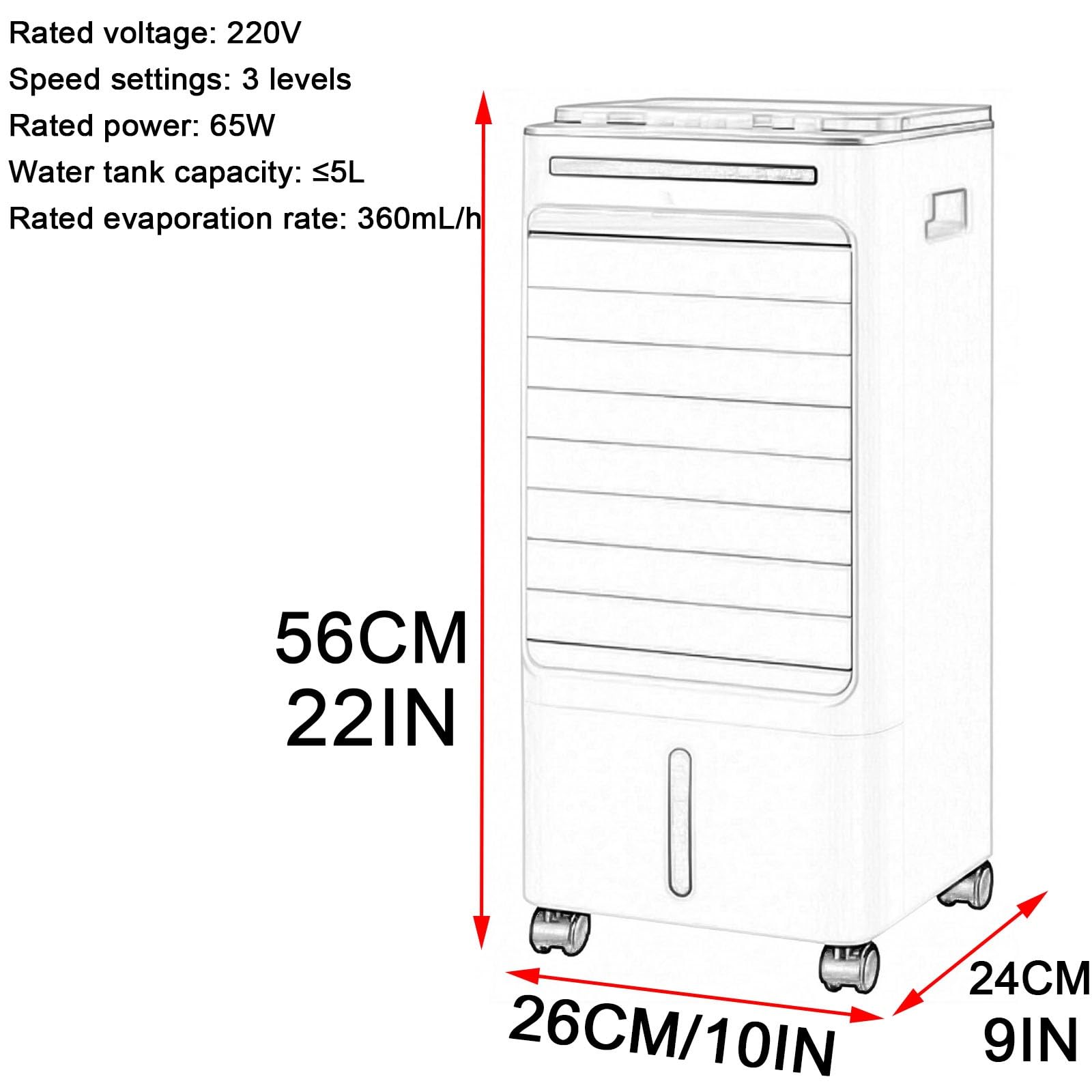 Aire acondicionado portatil con agua de 5 L, 3 velocidades, oscilación de 120°, aire acondicionado sin tubo para dormitorio, oficina