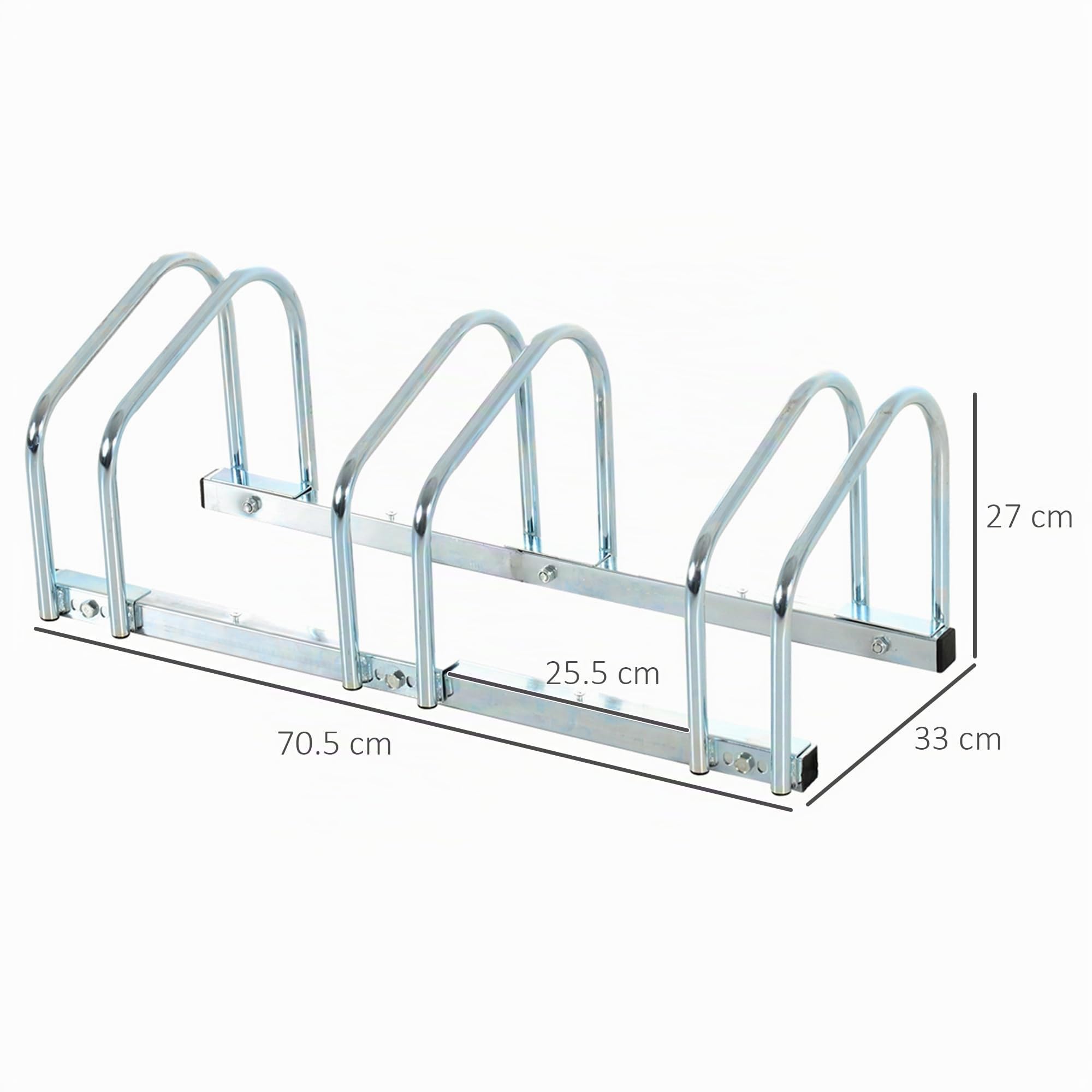 HOMCOM Rastrelliera Biciclette da Pavimento o Parete, Portabici da Terra per 3 Biciclette in Acciaio, Ruote Fino 55 mm, 70.5x33x27 cm, Argento