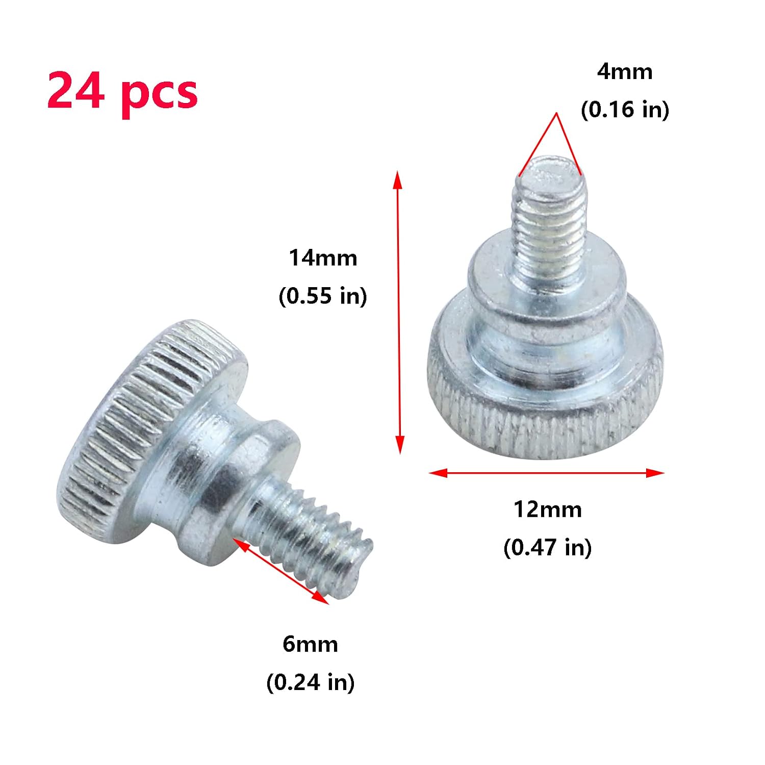 Antrader 24Pcs M4x6mm Zinc Plated Carbon Steel Knurled Thumb Screws