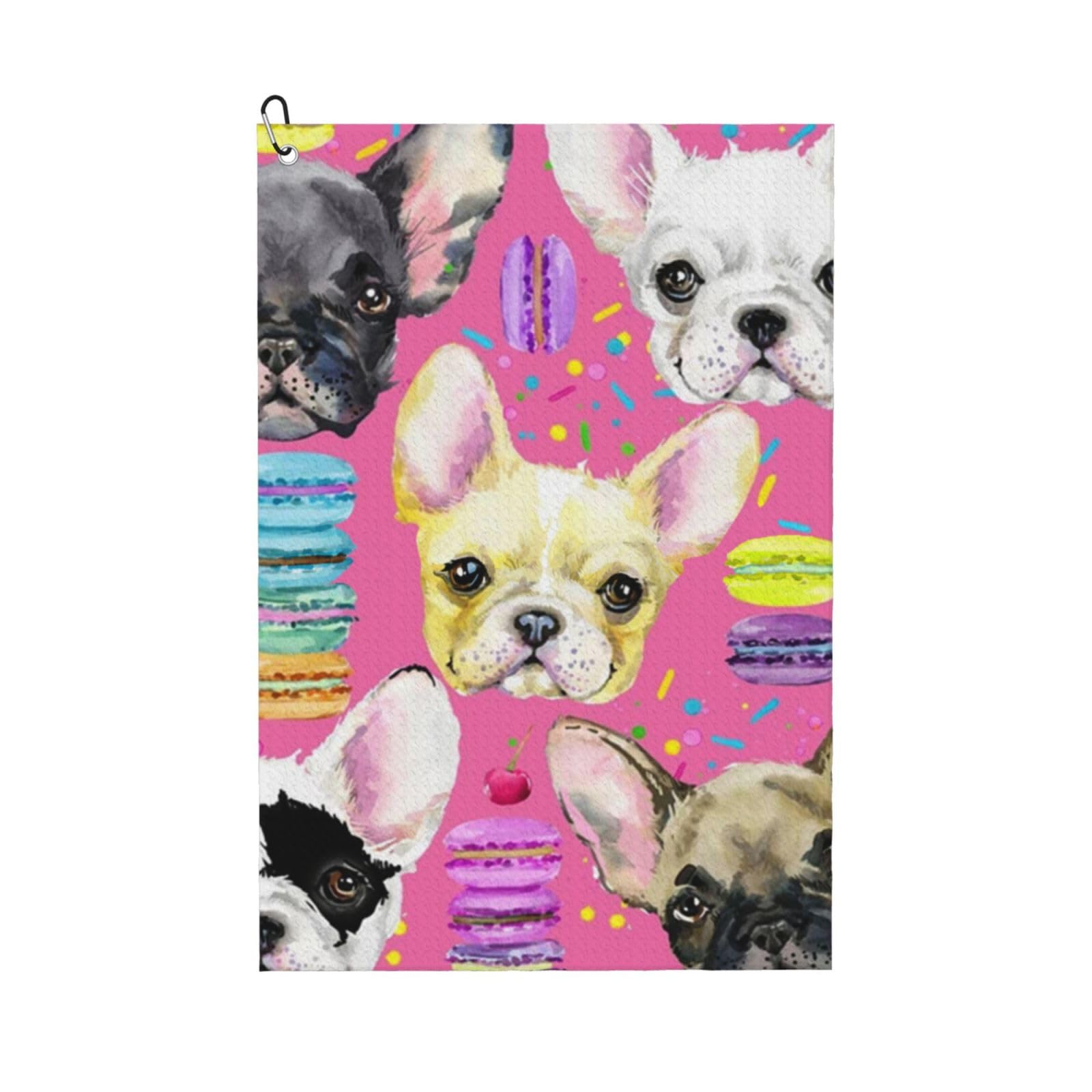 Hnnkloy French Bulldog Puppy Watercolor, 16x24 in Portable Waffle Golf Towels with Carabiner Clip for Golf Bag