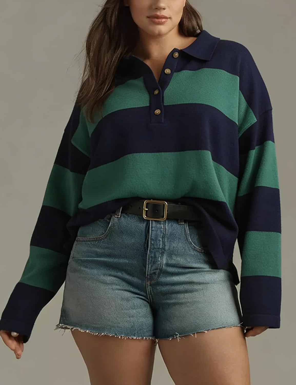 Rugby Polo Sweater for Women Striped Collared Sweaters Shirt Long Sleeve Knit Y2K Casual Pullover Top - Image 5