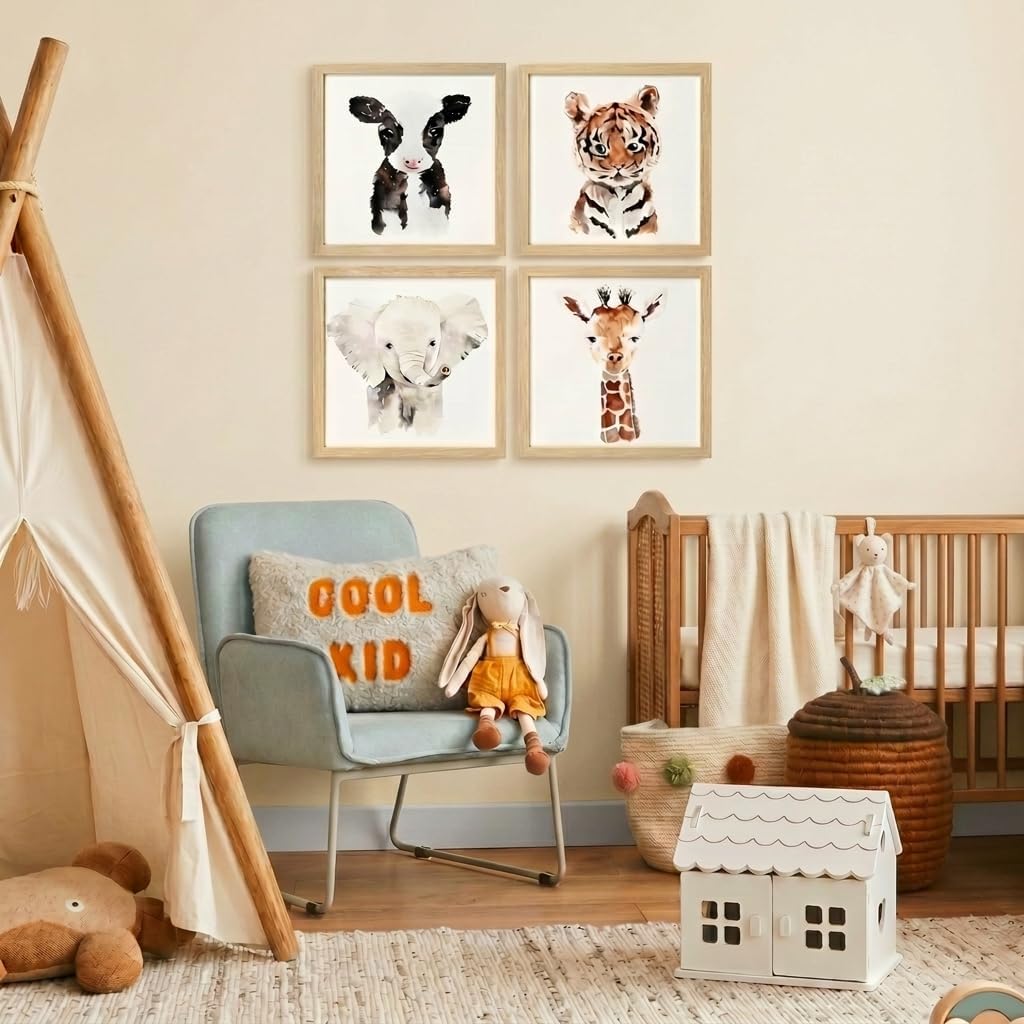 ArtbyHannah Framed Animal Nursery Wall Art Decor, 10x10inch Safari Prints image 3