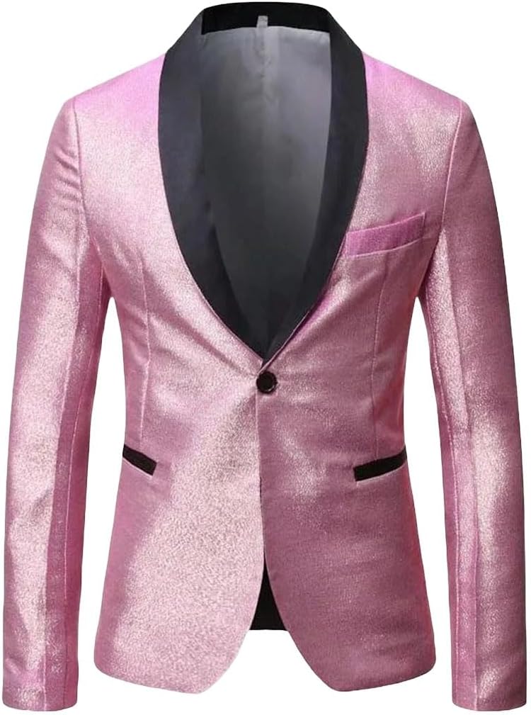 Men Long Sleeve Performance Suit Jacket Wedding Party Stage Performance Formal Wear Loose Fit Daily