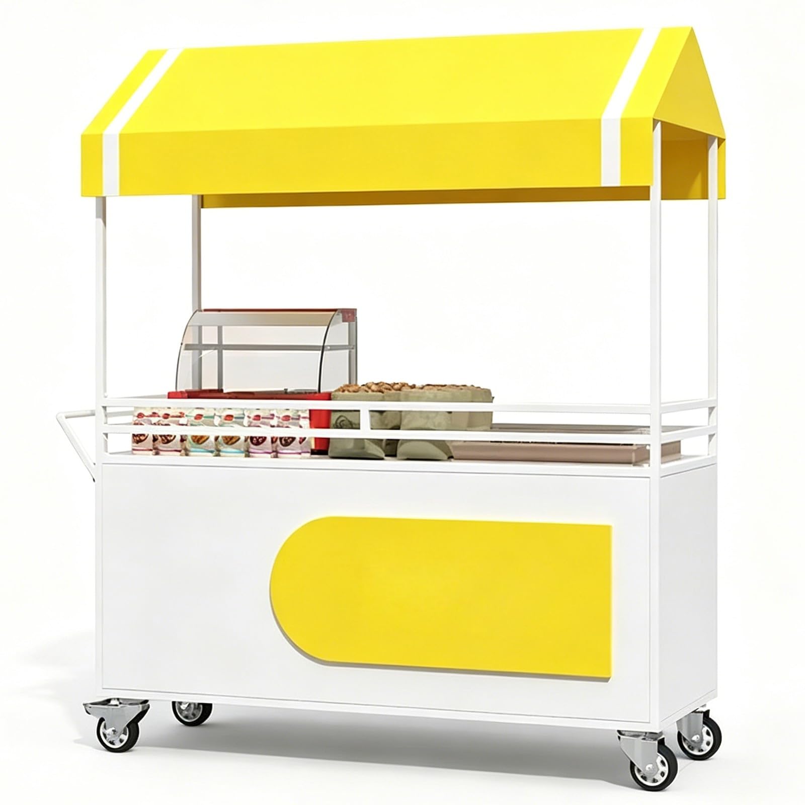 Outdoor Vendor Cart, Food Carts for Sale, Iron, with Canopy, Fence, Lockable Wheels, for Market, Street Food, Events(Yellow,120cm/47in)