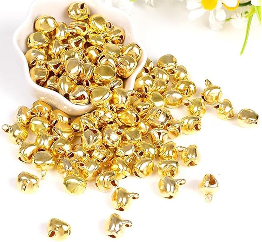 Qiwenr Christmas Bells, 200 Pieces Metal Bell, Gold Bells, Sleigh Bells, Christmas Decoration Bells Gold Bells, Christmas Bells Colourful Metal Bells (Gold)
