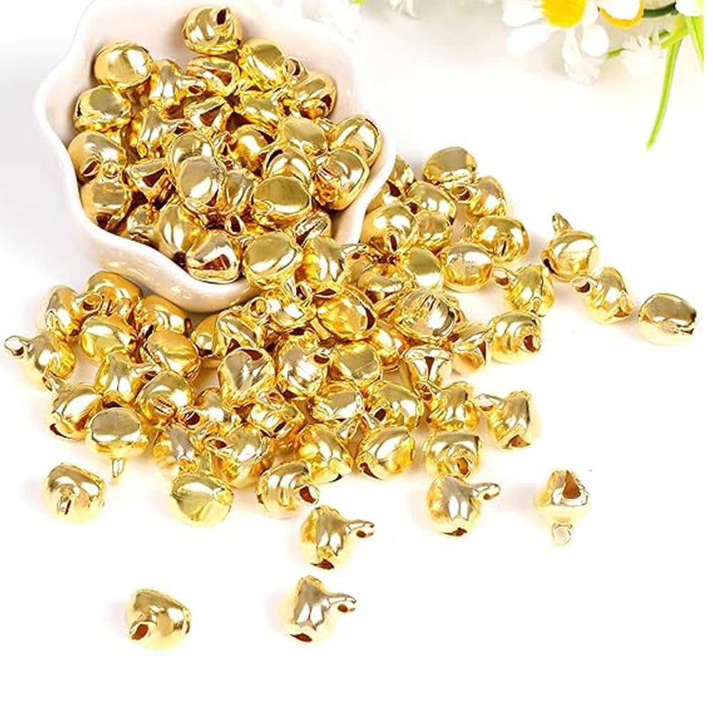 Qiwenr Christmas Bells, 200 Pieces Metal Bell, Gold Bells, Sleigh Bells, Christmas Decoration Bells Gold Bells, Christmas Bells Colourful Metal Bells (Gold)