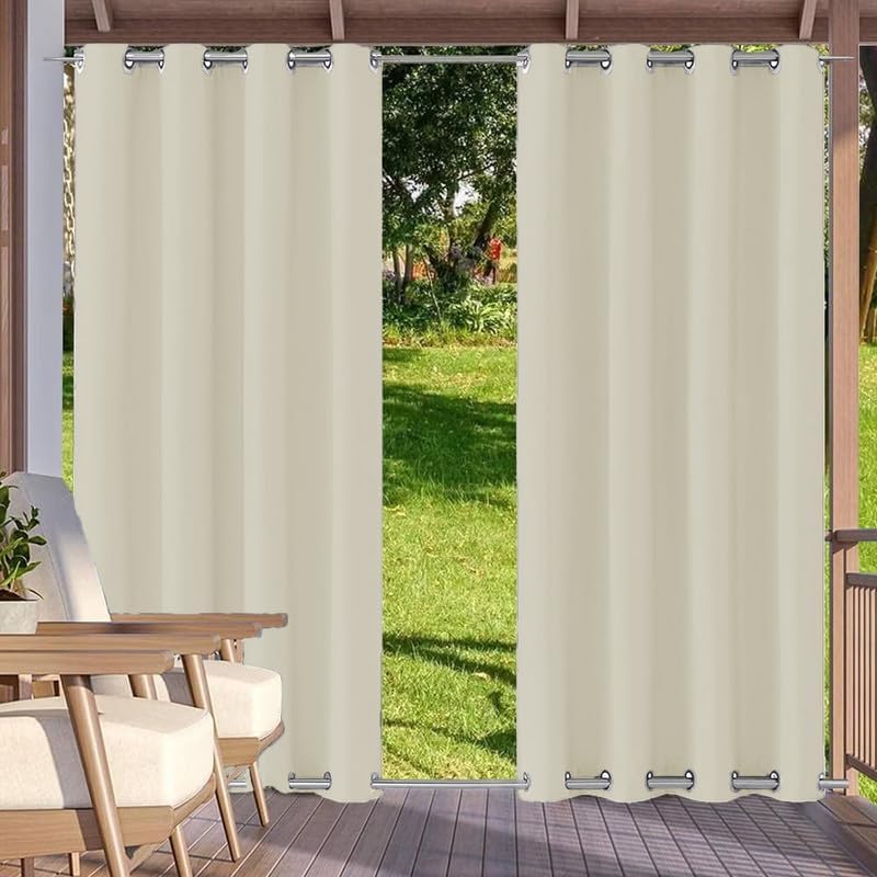 Weatherproof Outdoor Curtains with Top and Bottom Grommets, Waterproof Outdoor Curtains for Patio, Thermal Insulated Privacy Blackout Curtain for Porch Pergola, 1 Panel, W72 xH102, Beige