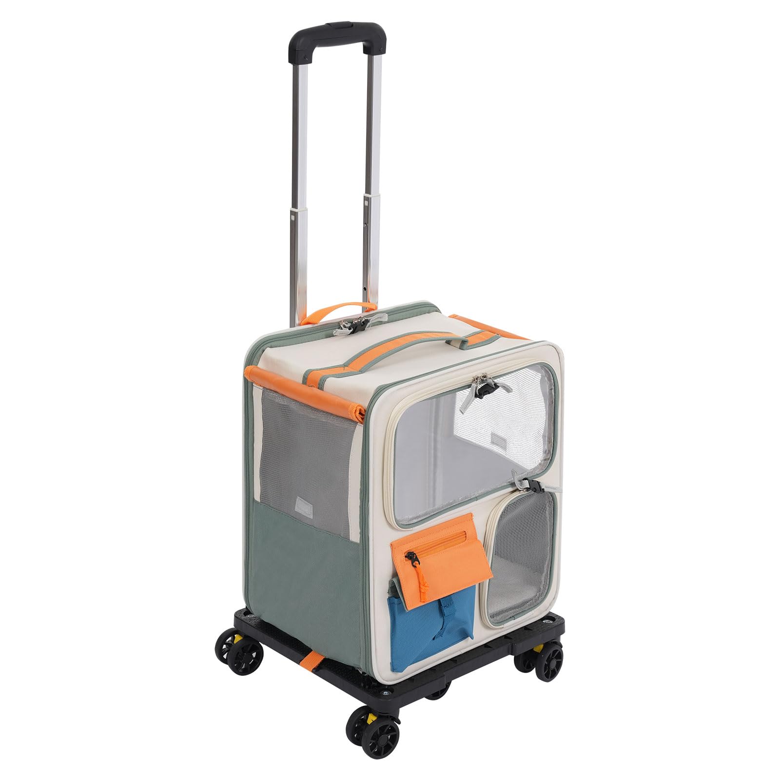 Katzentransportbox für Katzen bis 12.5kg, Tiertransporter mit Rollen, Haustier Tragetasche Rucksack mit Rädern, Transportbox Katze für Spaziergänge, Camping