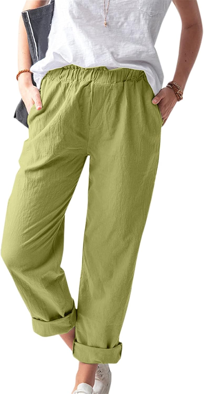 BEIBEIA Pencil Pants for Womens, 2021 Summer Mid Waist Button Slim Fit Solid Cargo Sweatpants Casual Cropped Pants : Clothing, Shoes & Jewelry