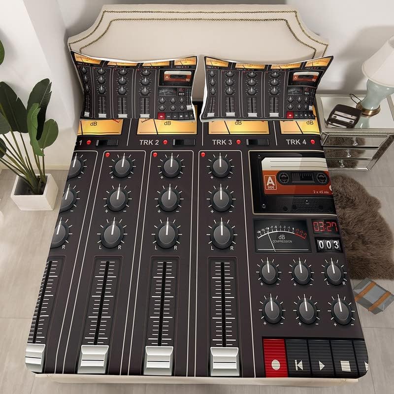 TACOKI Sabanas Bajeras 135x190 Decoración de Audio Sábanas Bajeras Música Rock Ajustable Suave y Cómoda Sabana Bolsillo Profundo 30 cm, para Grueso Colchón, Sabanas Cama 135 d2096