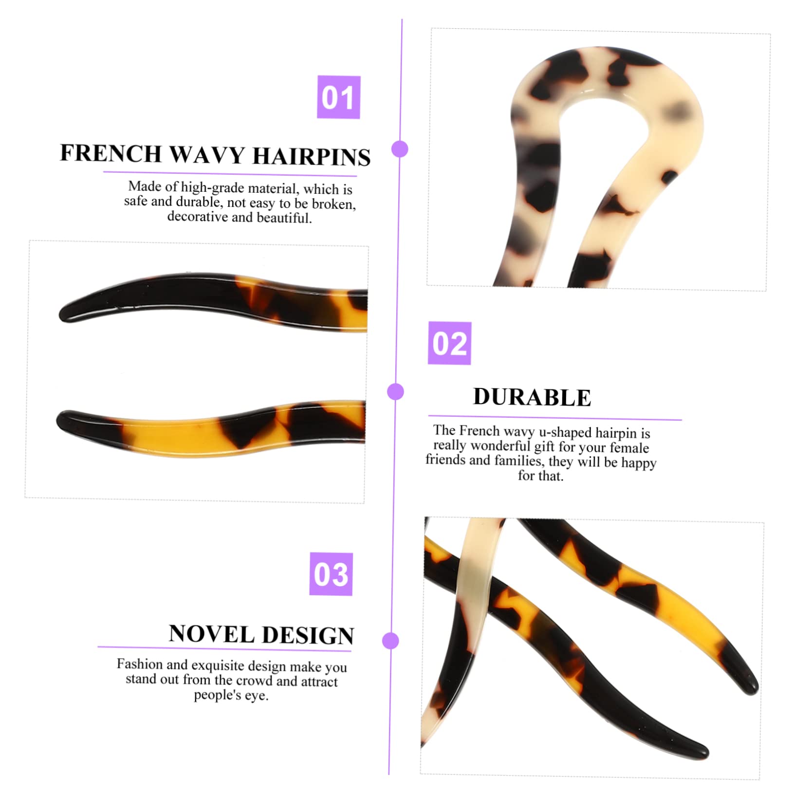 10stücke U-förmige Haarnadeln Aus Acetat Im Französischen Stil Wellenmuster Haargabeln Für Hochsteckfrisuren Für Chignon Und Elegante Frisuren Tiefem Und Hellem Schildpatt