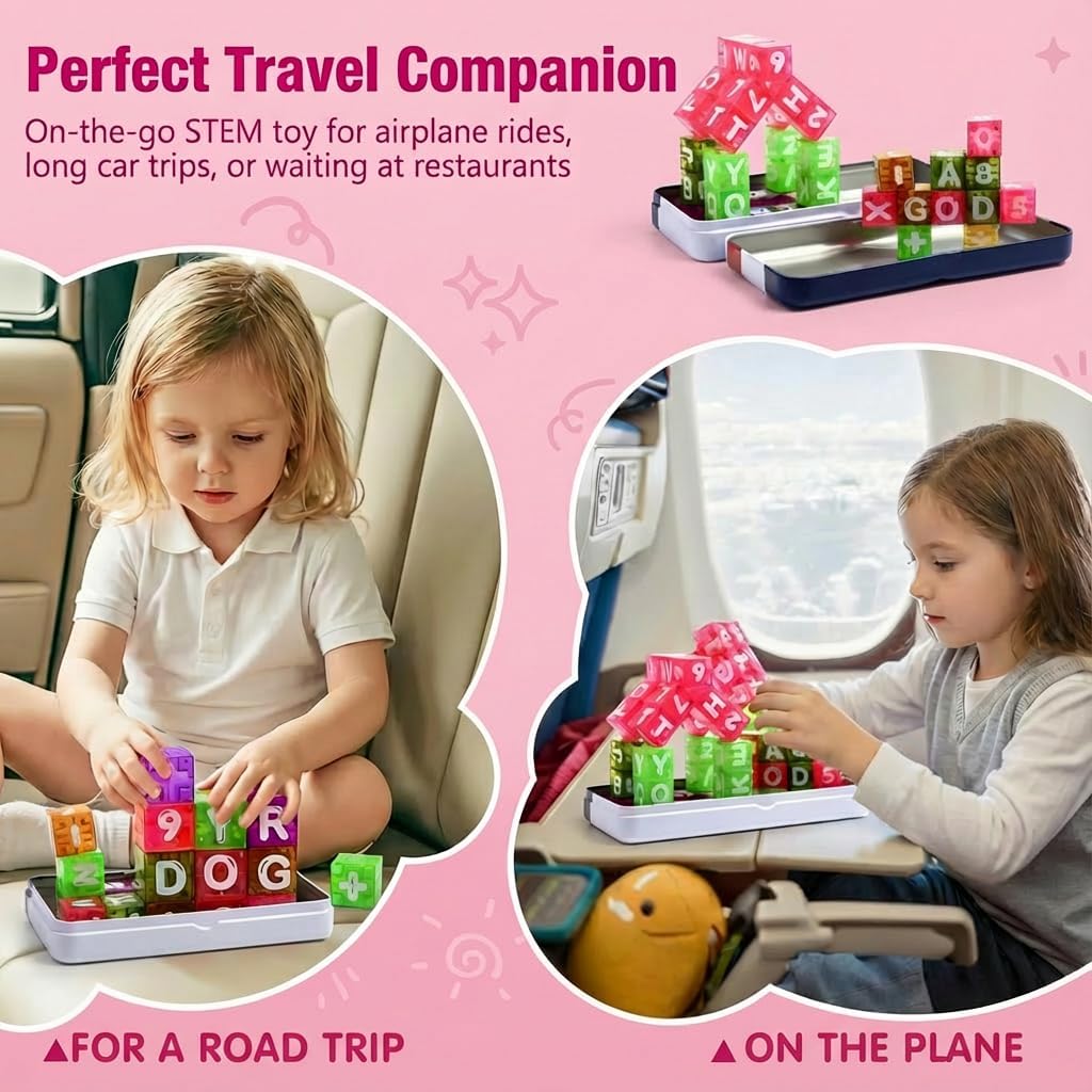 Magnetic Alphabet Blocks 40pcs - Educational STEM Learning Toys for Kids 3-8 | Portable Travel Letter Number Math Kit | Montessori Preschool Gifts Boys Girls