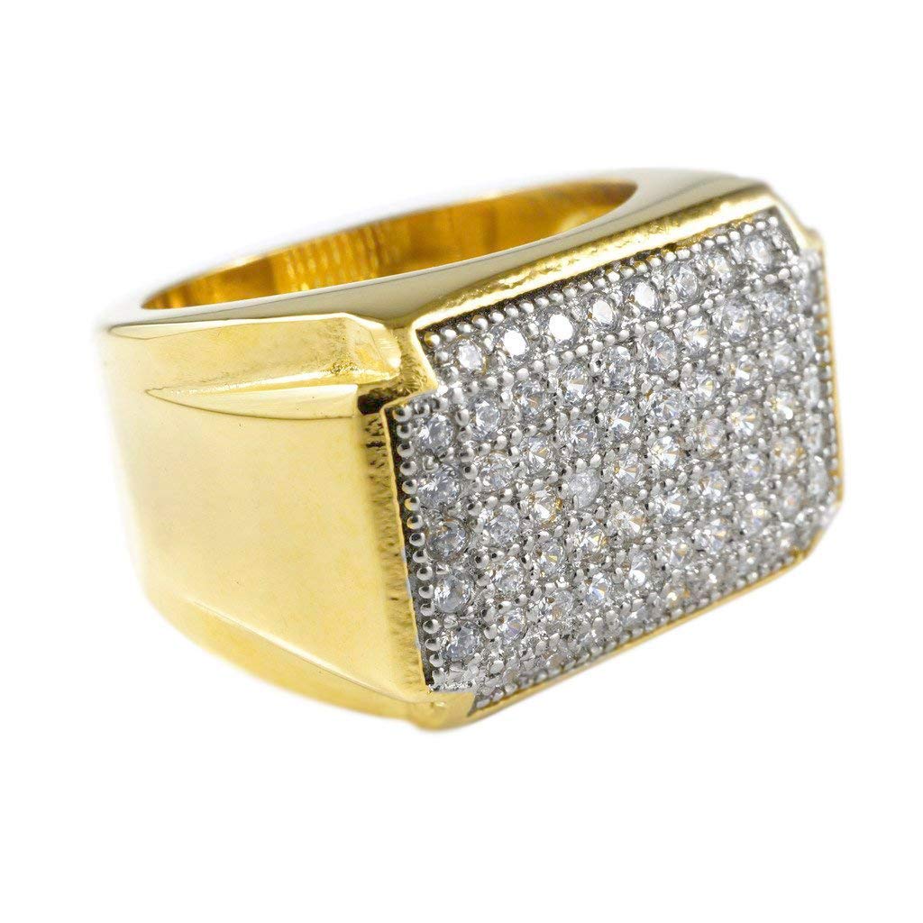 NIV'S BLING 18K White/Yellow Gold Plated Lab Diamond Ring – Stainless Steel Wedding Band Iced Cubic Zirconia | Hip Hop Jewelry