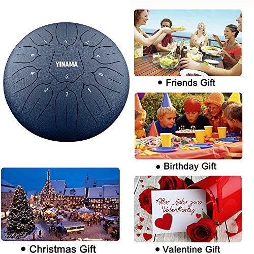 image for Yinama Steel Tongue Drum Percussion Instrument 11 Notes 12 inches Dark