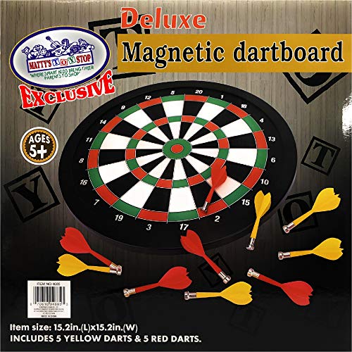 Mattys-Toy-Stop-Deluxe-Magnetic-Dartboard-Dart-Board-155-with-10-Darts-Total-5-Yellow-5-Red