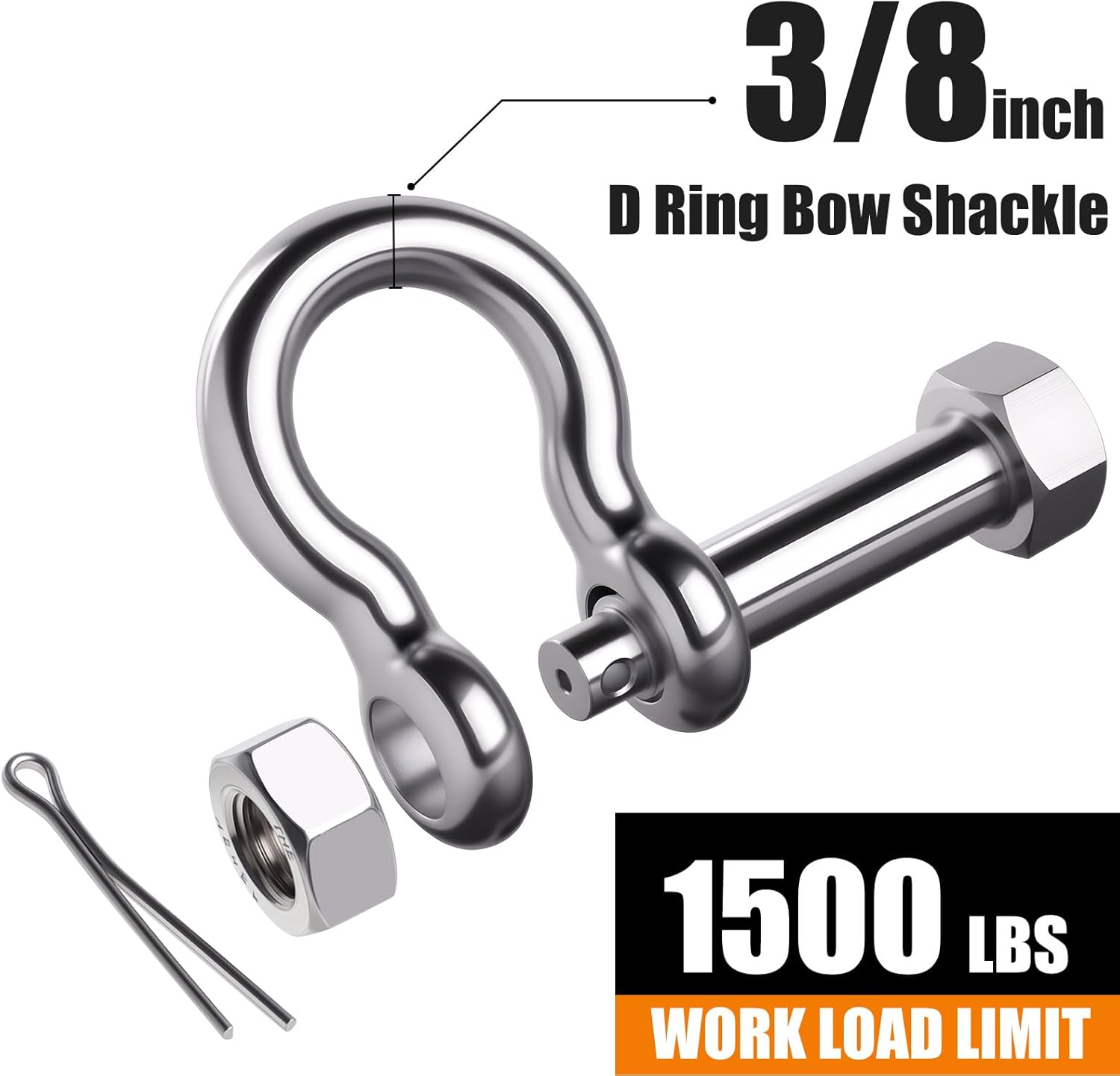 Bow Shackle 1/4 5/16 3/8 1/2 inch (4 Sizes), 316 Stainless Steel Heavy Duty Marine Grade Anchor Shackle with Cotter Pin for Boat Rigging