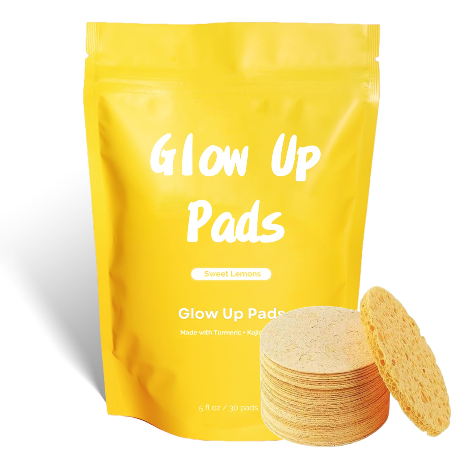 Sugar Baby Turmeric Kojic Pad Glow Up Pad Turmeric & Kojic Acid Pad 30 Count Turmeric Skin Care Pad Natural Compressed Sponge for Back and Facial Cleansing & Exfoliating (1 Pack (30pcs)