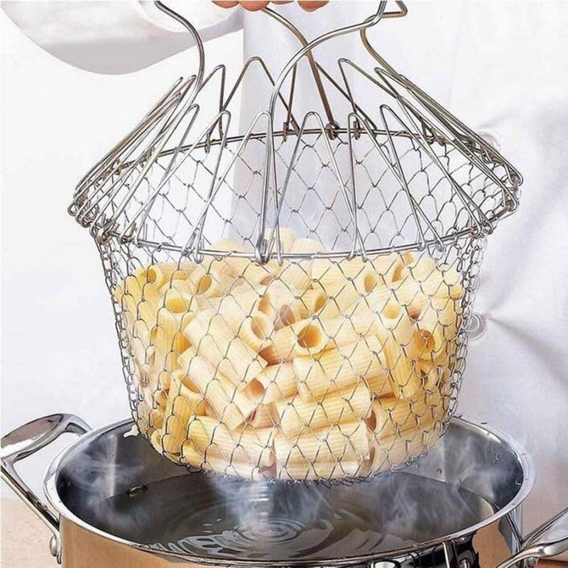 Stainless Steel Fry French Basket Strainer Net Fried Filter Drainage Rack for Fried Food or Fruits Multifunctional Kitchen Cooking Tool [1 pcs]