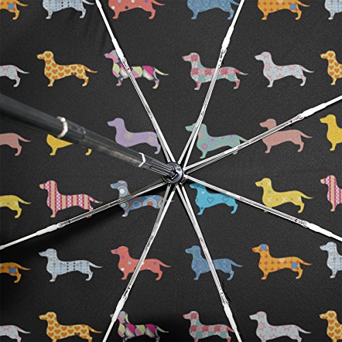 Wozo Black Cute Dachshund Dog 3 Folds Auto Open Close Umbrella #TOP4