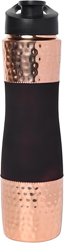 Miniatura 2 de Botella de agua de cobre puro con sorbo, capacidad de 33.8 fl oz (33.81 onzas líquidas) para beneficios para la salud del ayurveda, cereza oscura