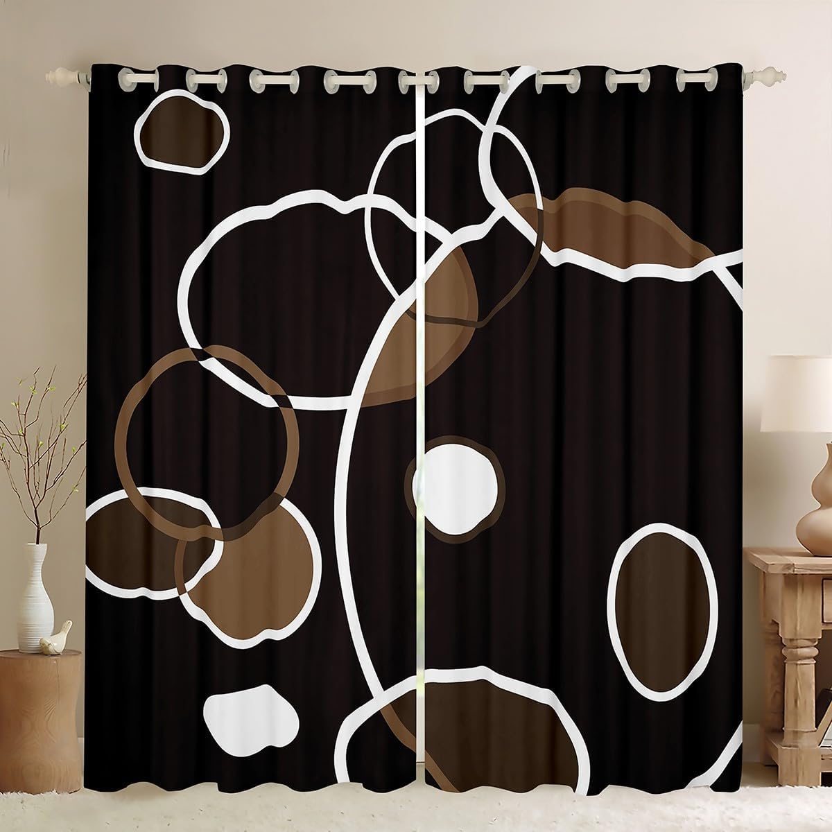Erosebridal Black and White Modern Blackout Curtains Abstract Art Curtains & Drapes, Stripe Circle Curtains Geometric Black Out Curtains, Lines Window Drapes Luxurious Kids Teen Aults Room Decor