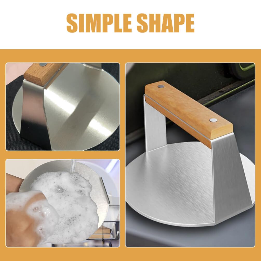 Baluue Pressa Hamburger Acciaio Inossidabile con Manico di Faggio Strumento per Creare Hamburger Fatti Casa Utensile da Cucina Resistente e Facile da Usare