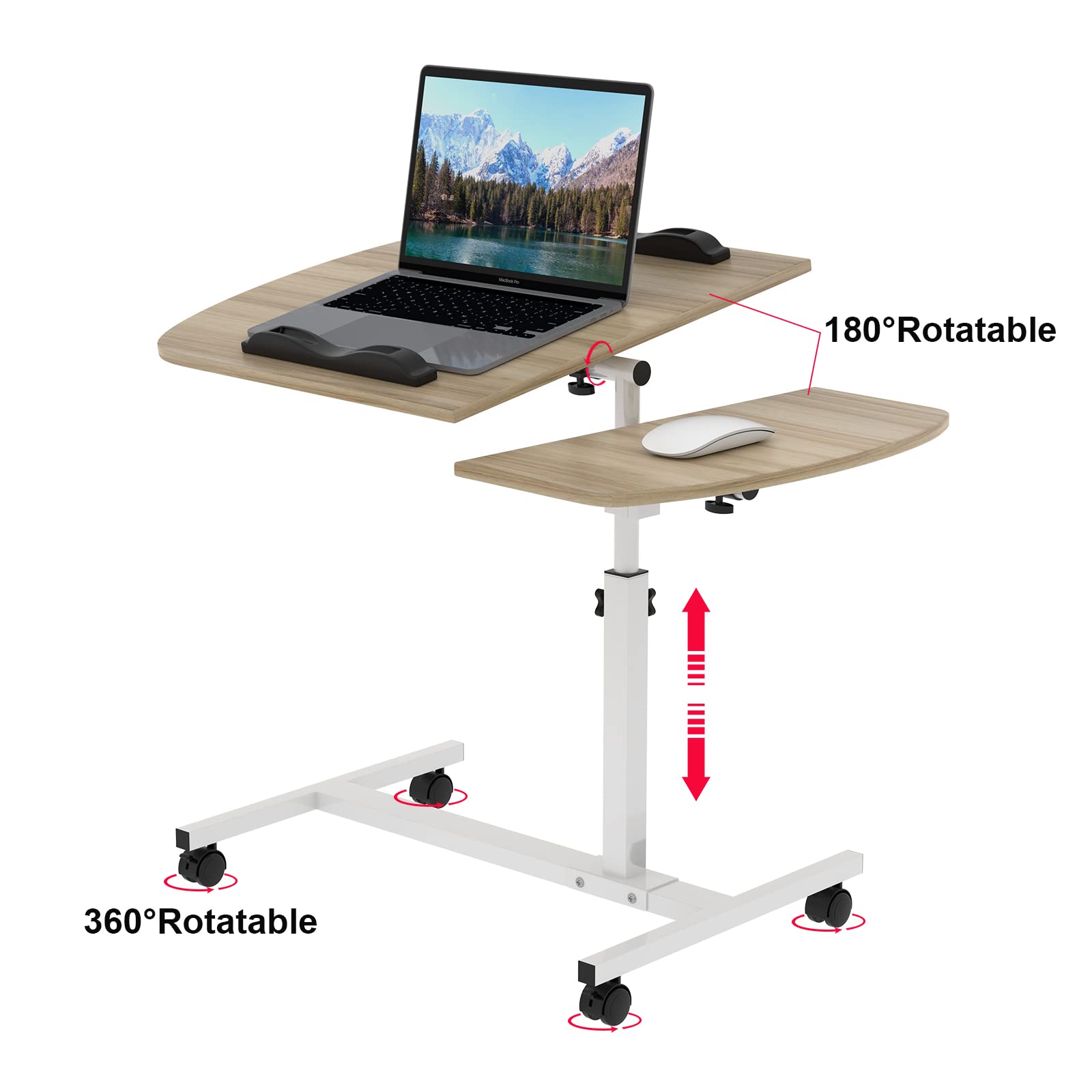 Bureau Roulant Réglable En Hauteur (66-104 Cm) Pour Ordinateur Portable - Plateau Inclinable, Roulettes - Pour Canapé, Lit, Bureau Debout