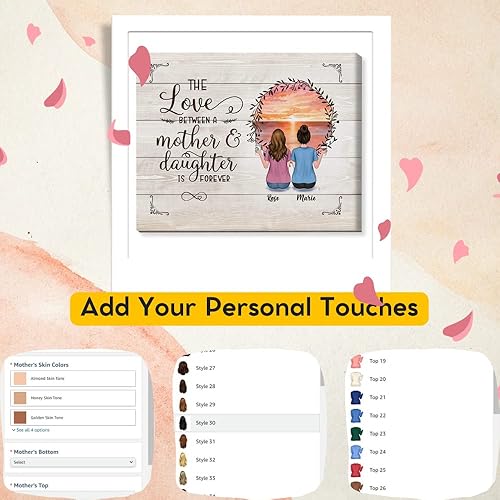 Miniatura 3 de Gossby Lienzo personalizado envuelto para mamá, amor entre madre e hijos es para siempre, regalo personalizado para mamá de 1 hija y 2 hijos con
