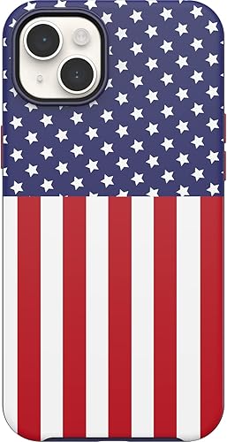 OtterBox iPhone 14 Plus Serie Symmetry+ - Funda con bandera americana, ultra elegante, se ajusta a MagSafe, bordes elevados para proteger la cámara