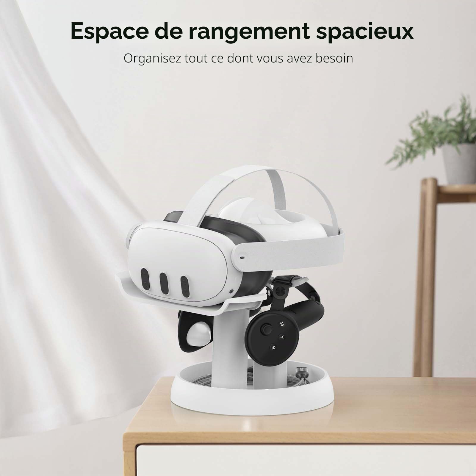 AMVR VR Stand Compatible avec Meta Quest 3s/Quest 3/Quest 2/Vision Pro/Pico 4 - Universal VR Headset Display Dock, Support Stable, Base Ronde, Montage Facile (Blanc)