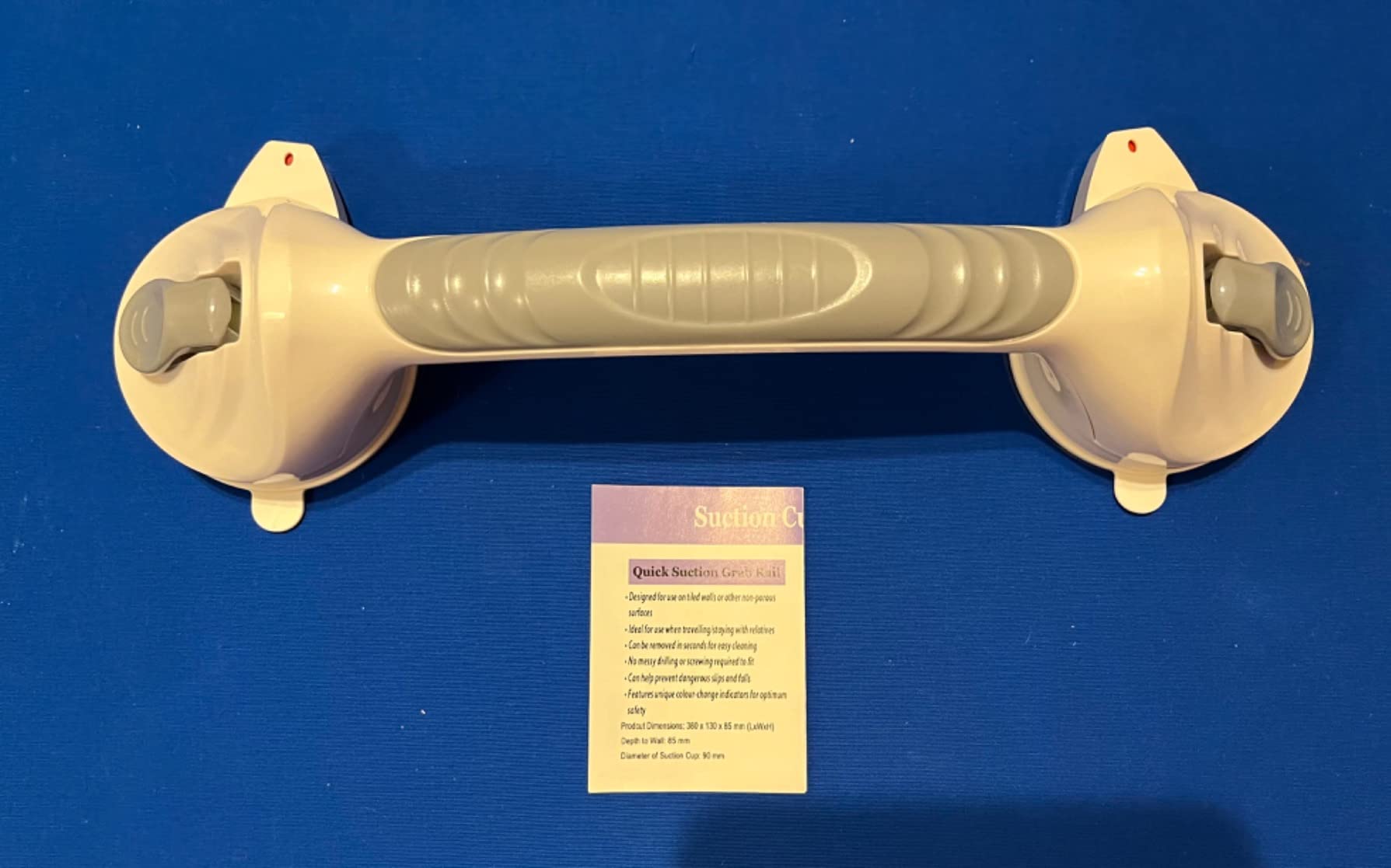 2 Pack Gray Suction Cup Adhesive Grab Bar with Indicator 15 Inch 1.25" Diameter