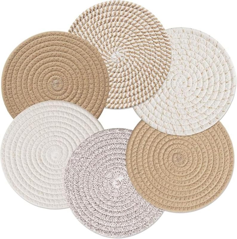 Image of Mansa for Hot Dishes, Pots and Pans, Hot Pads with Storage Basket, Pot Holders for Kitchen, Heat Resistant Mat Protect Counter Home Essentials, Farmhouse Decor (Pack of 6) Multi Beige